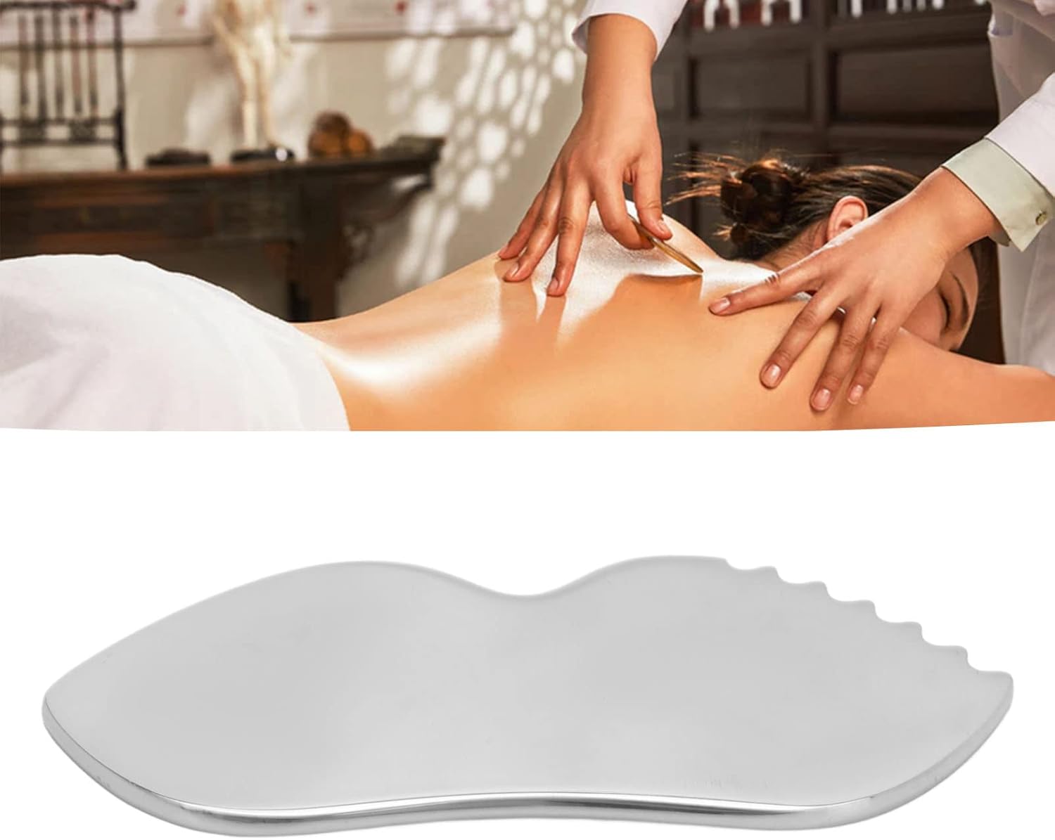 Gua Sha de acero inoxidable para el cuidado de la piel facial, herramienta de masaje raspado con dientes de peine  Masaje facial, utilizado para