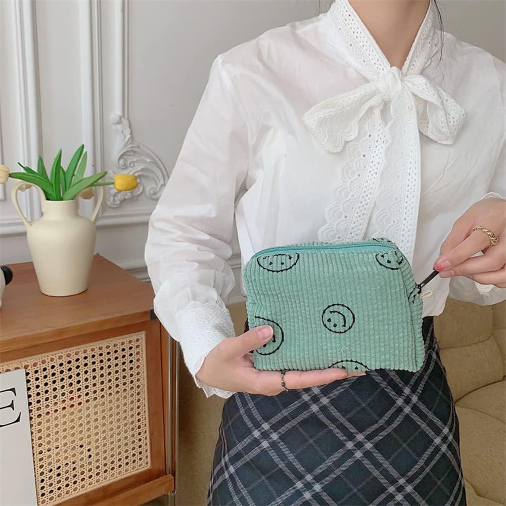 Cessfle Bolsa de maquillaje de cara sonriente, bolsa de cosméticos de pana para cosméticos, bolsa de maquillaje estética, bonita bolsa de maquillaje