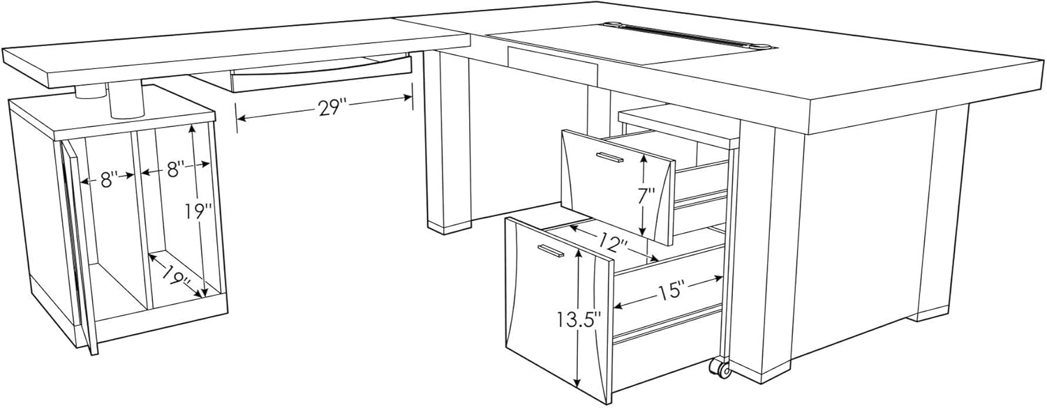 Zuri Muebles Pierce Mahogany Escritorio moderno con almacenamiento – Retorno derecho