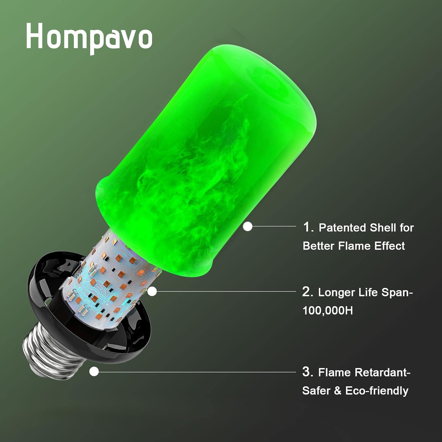 Hompavo Bombillas LED mejoradas para decoraciones de Navidad, bombillas verdes parpadeantes con efecto invertido, bombilla de llama base E26E27 para