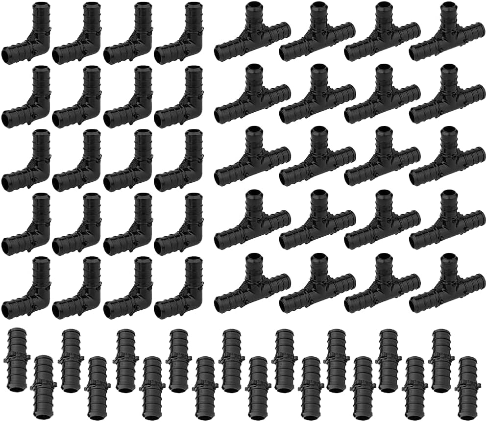 PEX – Paquete de 60 camisetas, acoplamientos y codos de 12 pulgada, accesorios de polietileno PPSU Crimp Pex (F2159) con codos (20 unidades),