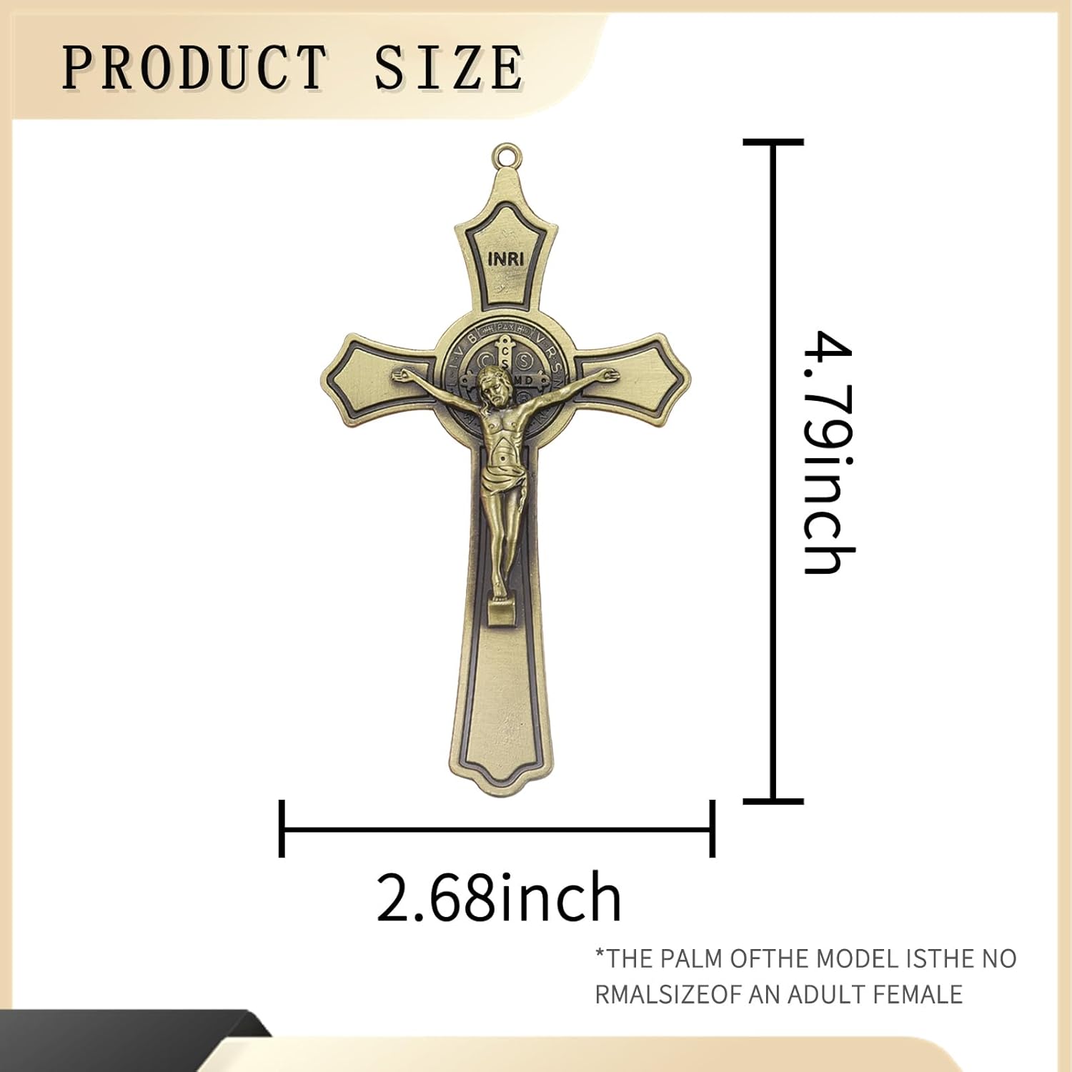YionZian Crucifijo de pared de metal de 5 pulgadas Crucifijo de San Benito INRI Cruz de oración de mano para automóvil o hogar Arte de pared Da