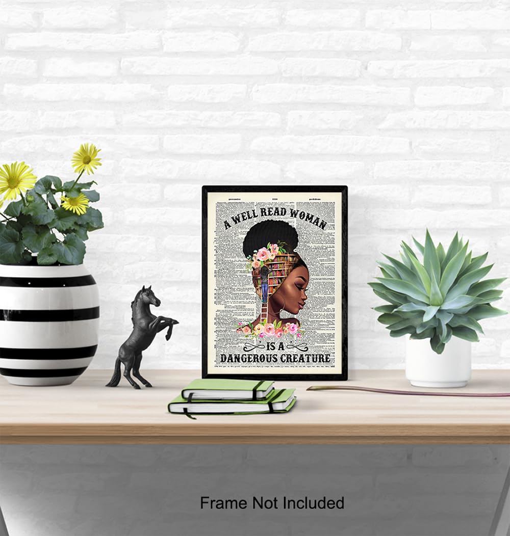 Empowered Black Women Poster LARGE 11×14 – Classroom Decor – Motivational Wall Art – Never Underestimate the Power of a Girl With a Book – African