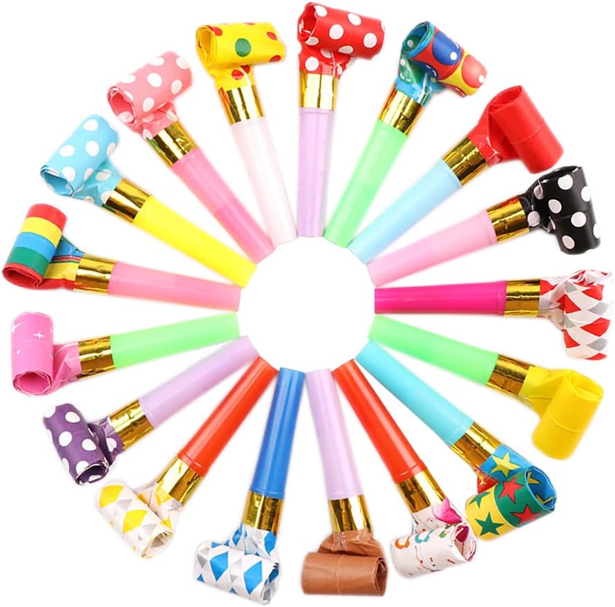 36 sopladores de fiesta que hacen ruido, recuerdos de fiesta, con flecos, coloridos para fiestas, silbatos de fiesta para juegos de cumpleaños,