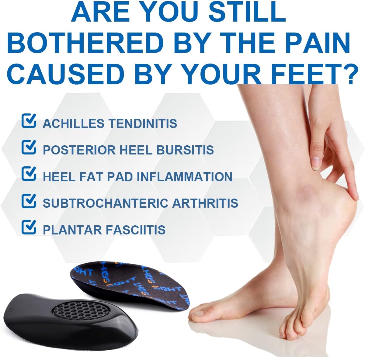 SQHT Plantillas para fascitis plantar, plantillas ortopédicas de alivio rápido para el dolor de talón, espolones de talón y tendinitis de Aquiles,