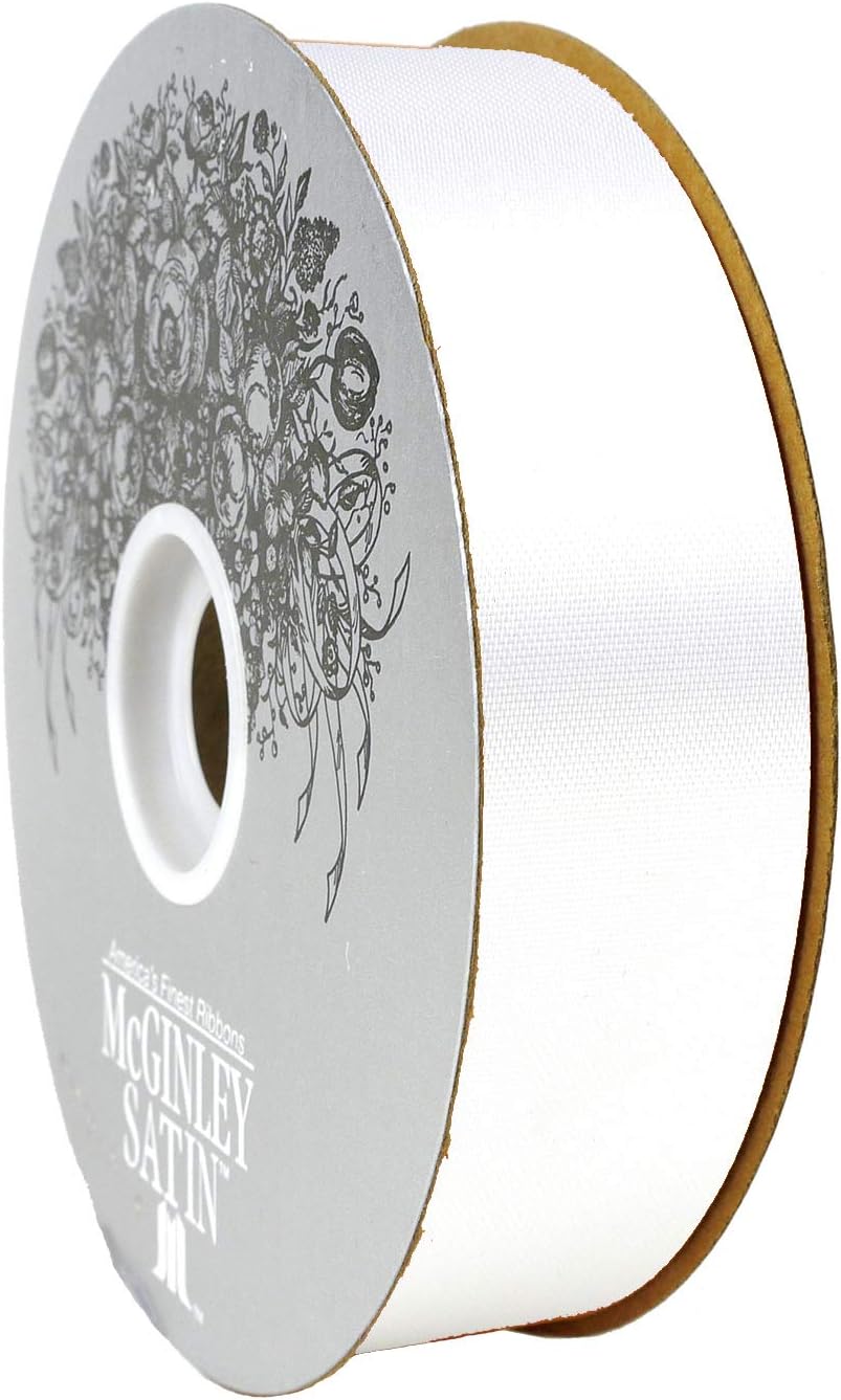 McGinley Mills – Cinta de satén de acetato de 1.3 pulgadas de ancho, color blanco, carrete de 100 yardas