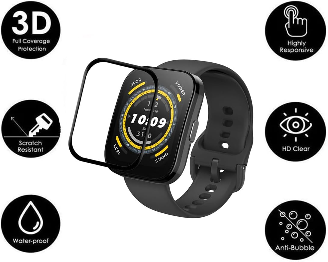 Paquete de 2 Protector de pantalla para reloj inteligente Amazfit Bip 5, cobertura completa, marco curvado 3D, compatible con funda, antiarañazos,