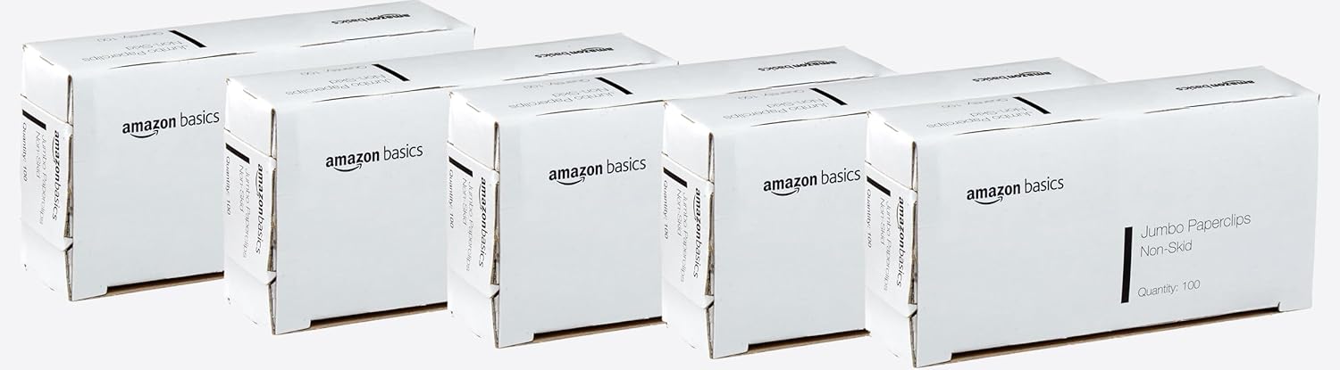 Tienda Basics Clips de papel de oficina de tamaño jumbo, antideslizantes, 1000 unidades (10 paquetes de 100), plateado, A7072557