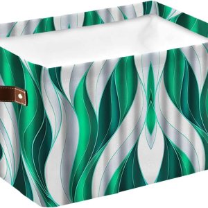 Teal Geometric Storage Basket for Organizing Shelves, Collapsible Storage Bins Boxes with Handle, Modern White Ripple Abstract Art Canvas Hamper Teal Geometric Storage Basket for Organizing Shelves, Collapsible Storage Bins Boxes with Handle, Modern White Ripple Abstract Art Canvas Hamper