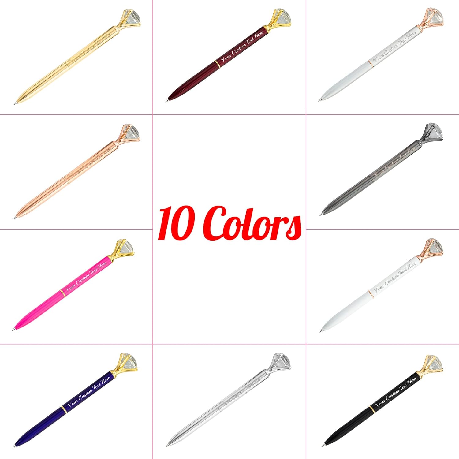 FwSYouMAI 10 bolígrafos de diamantes con cristal, bolígrafos personalizados a granel con grabado sin nombre, bolígrafos de diamante personalizados,
