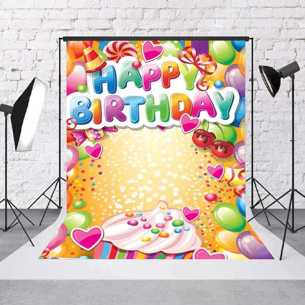 Telones de fondo de fotografía de feliz cumpleaños, globos coloridos de 5 x 7 pies, fondo de fotos de dulces dulces para niños, fiesta temática de