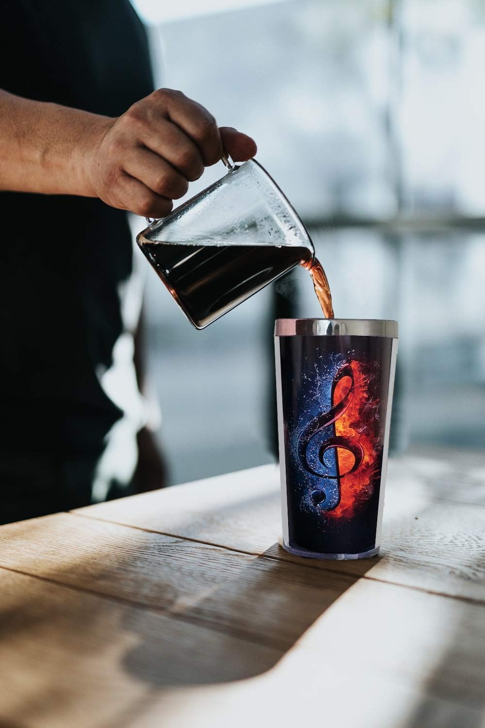CUAJH Taza de café de viaje con diseño de notas musicales, vaso aislado con envoltura y tapa, forro inoxidable para mujeres y hombres, cumpleaños,