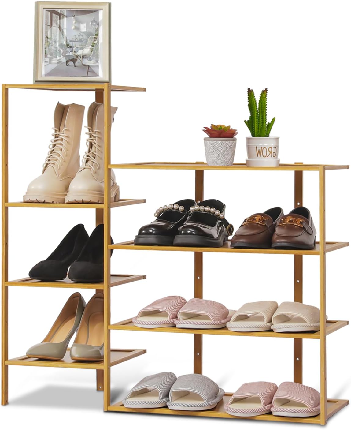 Magshion Zapatero vertical de bambú de 8 niveles de doble fila, organizador de almacenamiento de zapatos, organizador de almacenamiento