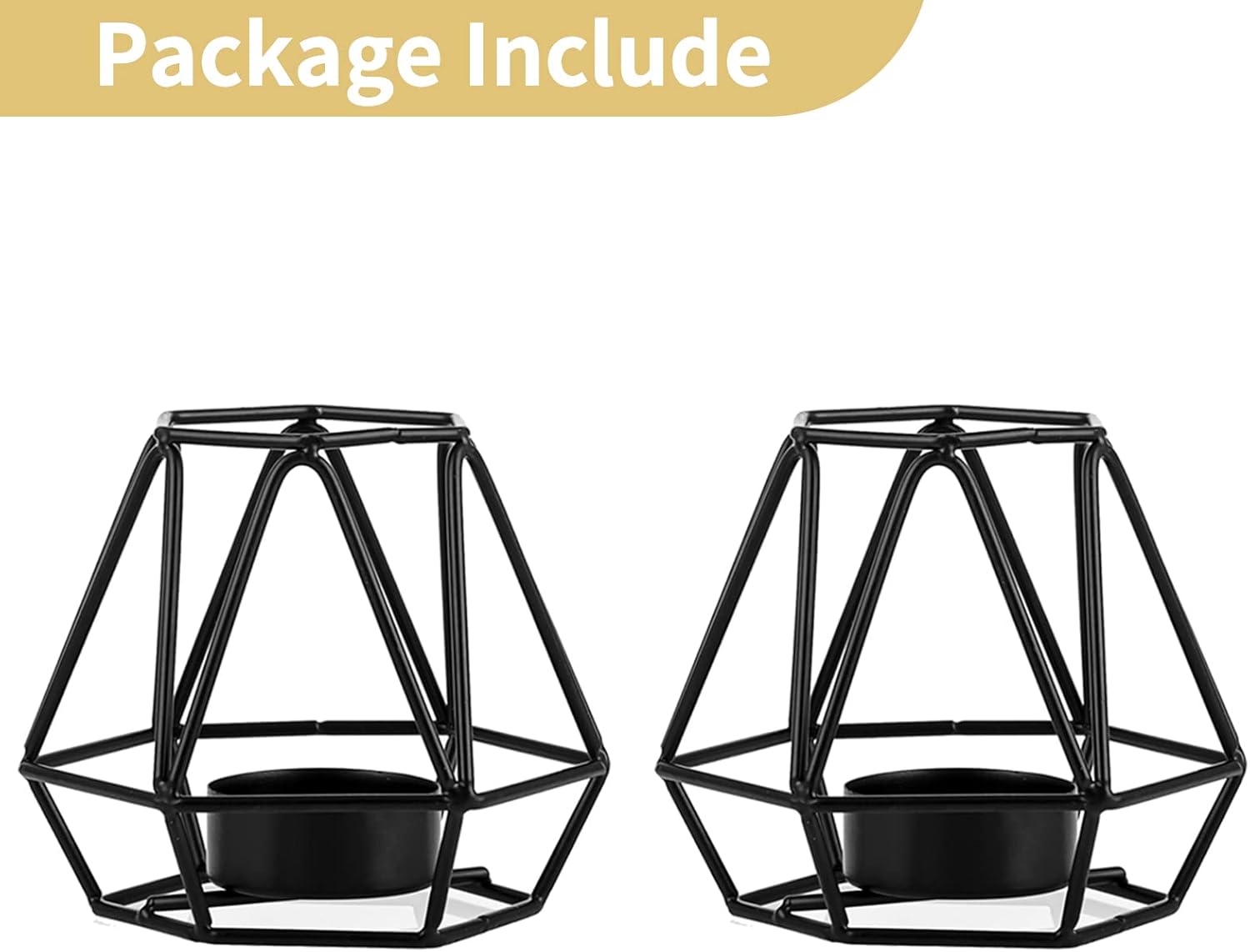 2 portavelas para velas de té, soporte para velas de té negro, portavelas votivas geométricas hexagonales de metal para boda, hogar, sala de estar,