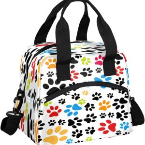 Bolsa de almuerzo aislada con diseño de patas de gato y perro, a prueba de fugas, colorida bolsa térmica con correa ajustable para el hombro, Bolsa de almuerzo aislada con diseño de patas de gato y perro, a prueba de fugas, colorida bolsa térmica con correa ajustable para el hombro,