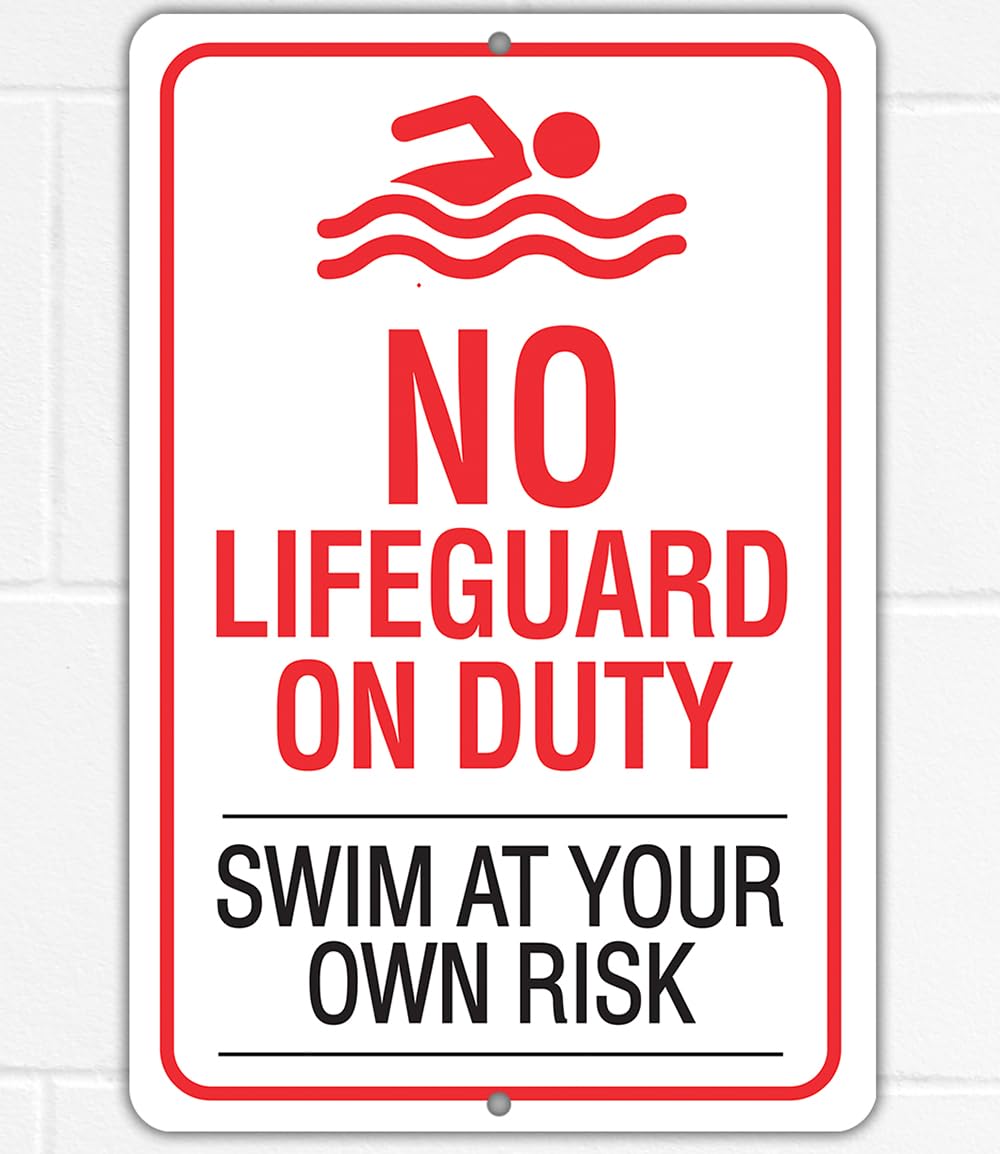 Metal Sign-No Lifeguard on Duty, Swim At Your Own Risk- Use IndoorOutdoor – Water Safety Notice Hazard Awareness Sign, For Beaches, Rivers, Lakes,