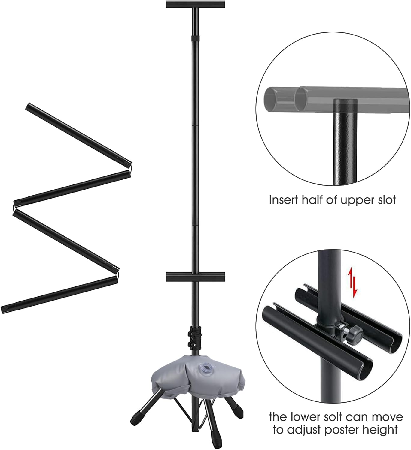 Rdiorry Soporte de letrero para exhibición – Soporte retráctil ajustable para póster – Soporte de banner de doble cara trípode para centro