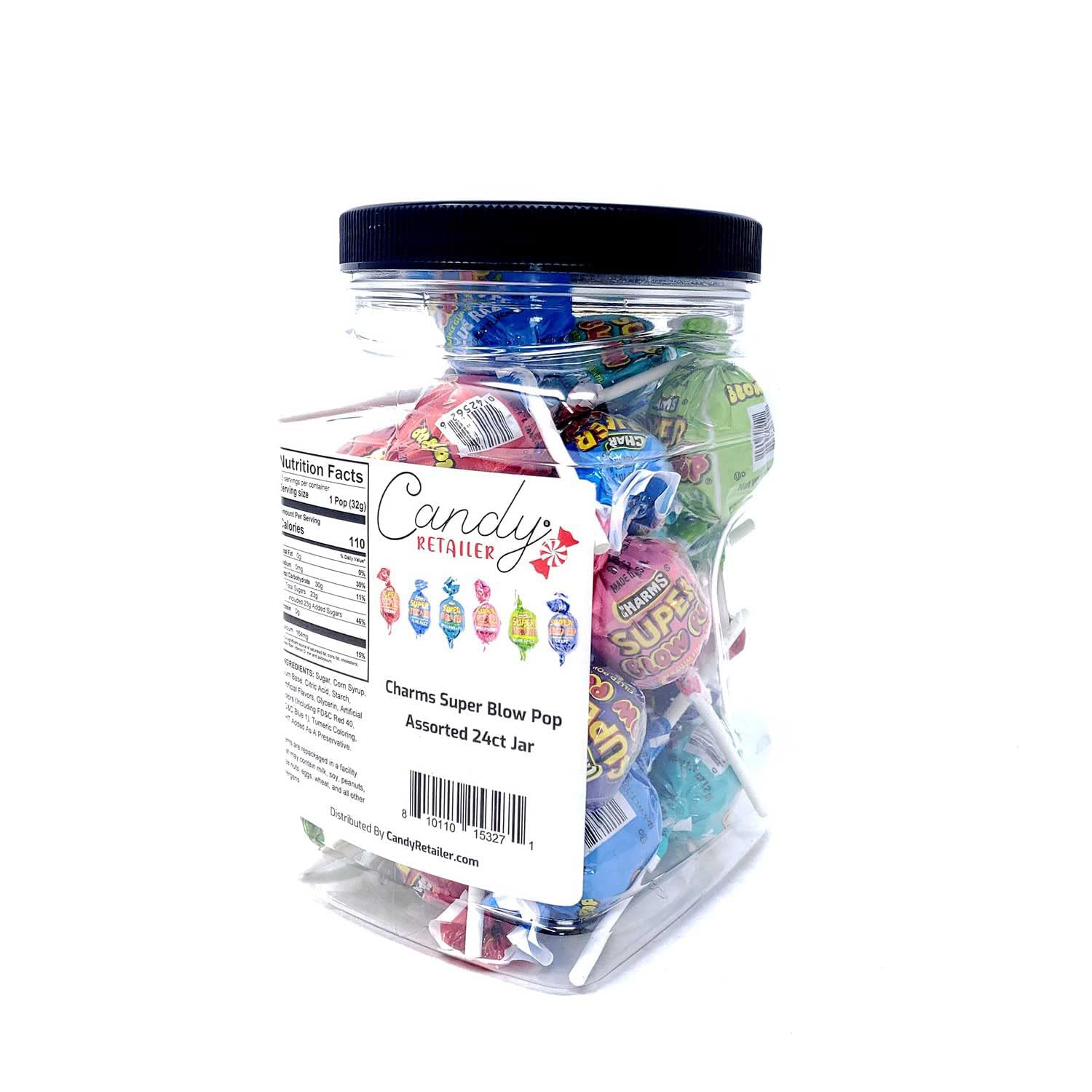 Candy Retailer Charms Super Blow Pop Surtido Tarro de 24 ct