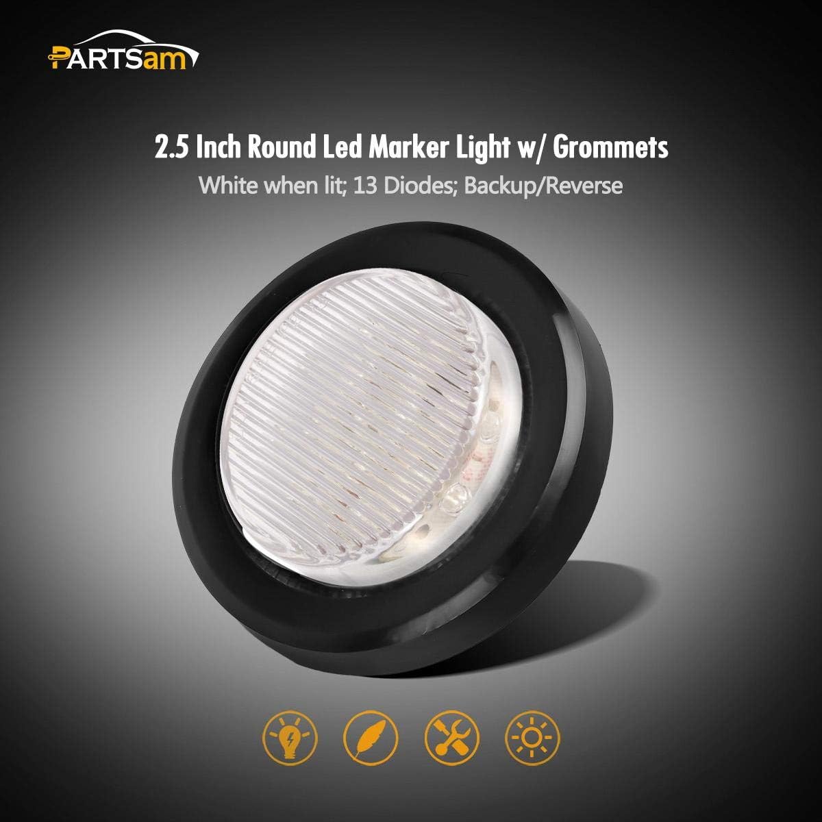 Partsam 2 piezas de 2.5 pulgadas, marcador lateral redondo blanco y luces de liquidación, luces de respaldo inversas, 13 diodos, ojalescoletas,