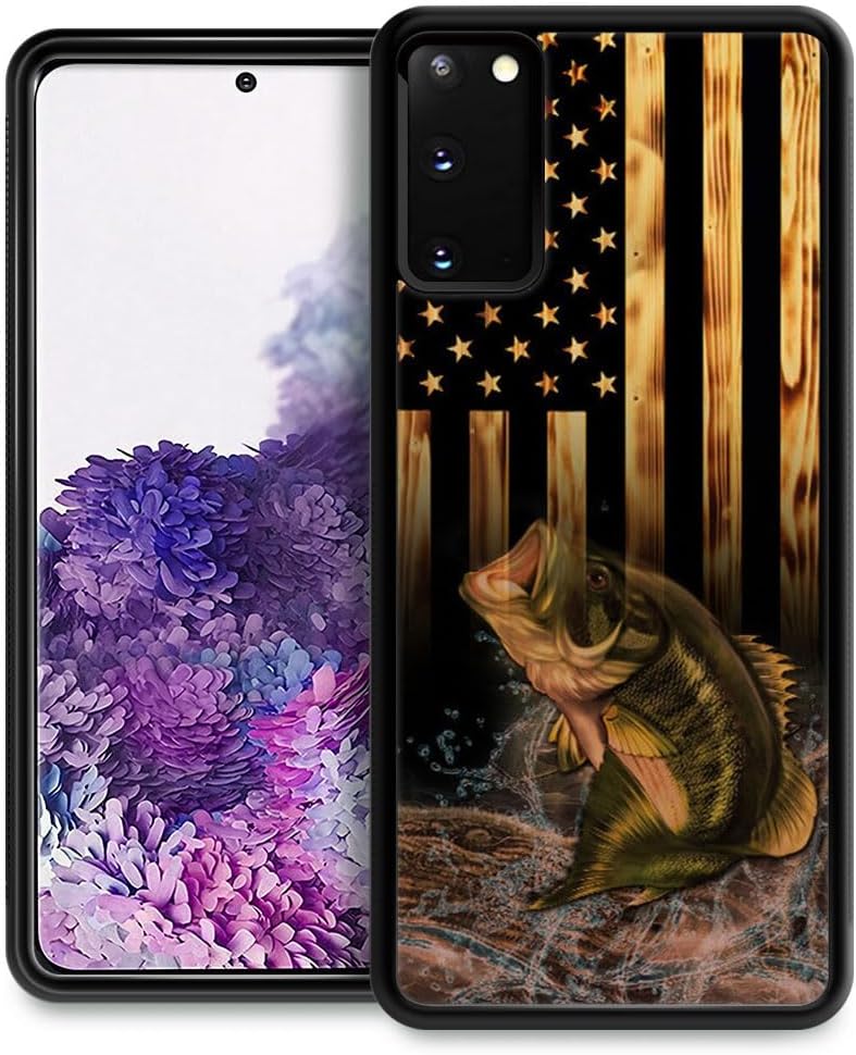 DJSOK Funda compatible con Samsung Galaxy S20 FE, diseño de madera con diseño de peces de bandera estadounidense y funda protectora de silicona suave