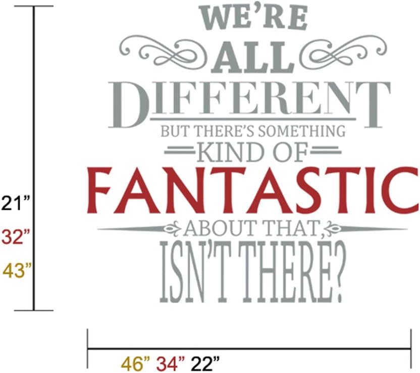 We’re All Different – Fantastic Mr. Fox – Calcomanía de pared con texto en vinilo (pequeño, fantástico rojo oscuro, letras marrón)