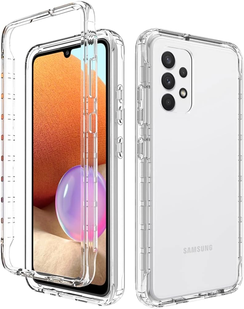 Bohefo Funda transparente compatible con Galaxy A32 4G, SM-A325F con protector de pantalla de vidrio templado, bonito protector de cristal a prueba