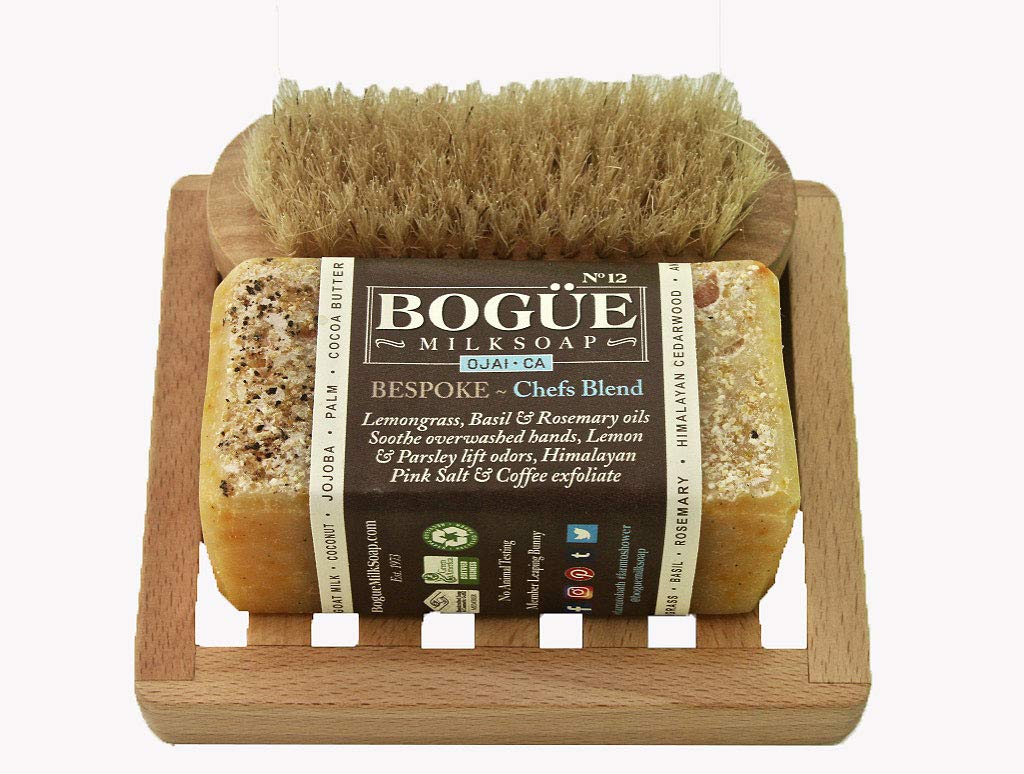 Bogue Goat Milk Soap- Himalayan Pink Salt & Coffee exfoliate, odor neutralizing Lemon & Parsley, nourishing Lemongrass, Basil, Rosemary & Cedarwood.