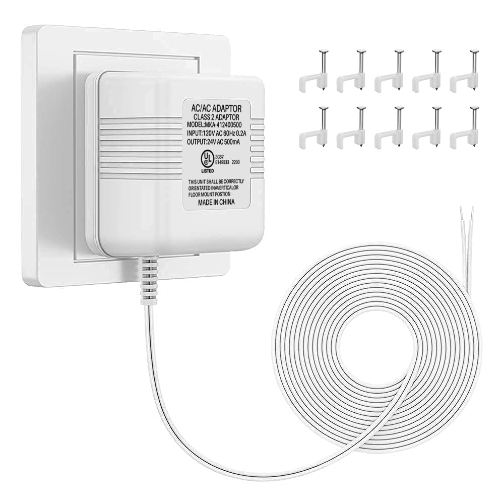 Xwartre Transformador de timbre con certificación UL, fuente de alimentación de 24 V compatible con Nest, Arlo, Ring, Amcrest, Logitech y otros