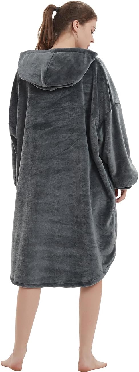 ABENCA Manta con capucha para adultos, sudadera de gran tamaño de franela ligera, cálida y acogedora, talla única, color gris