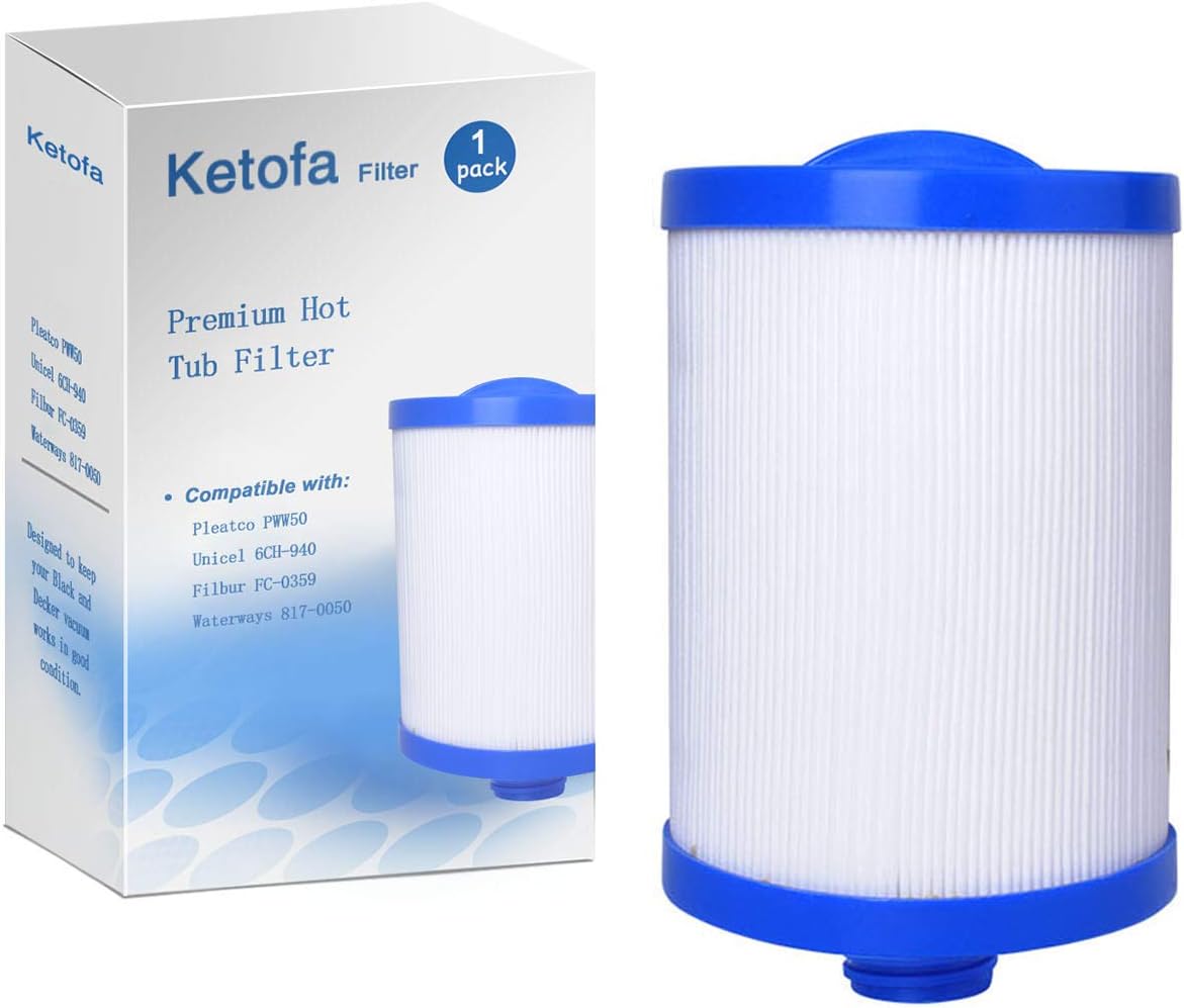 Ketofa Cartuchos de repuesto para filtros de spa compatibles con Unicel 6CH-940 Filbur, para Pleatco PWW50P3, 45 pies cuadrados de carga superior