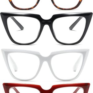 KoKoBin Paquete de 4 lentes de lectura de gran tamaño para mujer, bisagra de resorte con bloqueo de luz azul, Negro, rojo, blanco y leopardo KoKoBin Paquete de 4 lentes de lectura de gran tamaño para mujer, bisagra de resorte con bloqueo de luz azul, Negro, rojo, blanco y leopardo