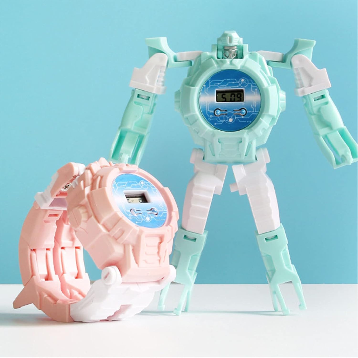 Transformer – Reloj robot de juguete, reloj electrónico transformador, juguetes para niños y niñas de 4, 5, 6, 7, 8 años (azul claro) talla única