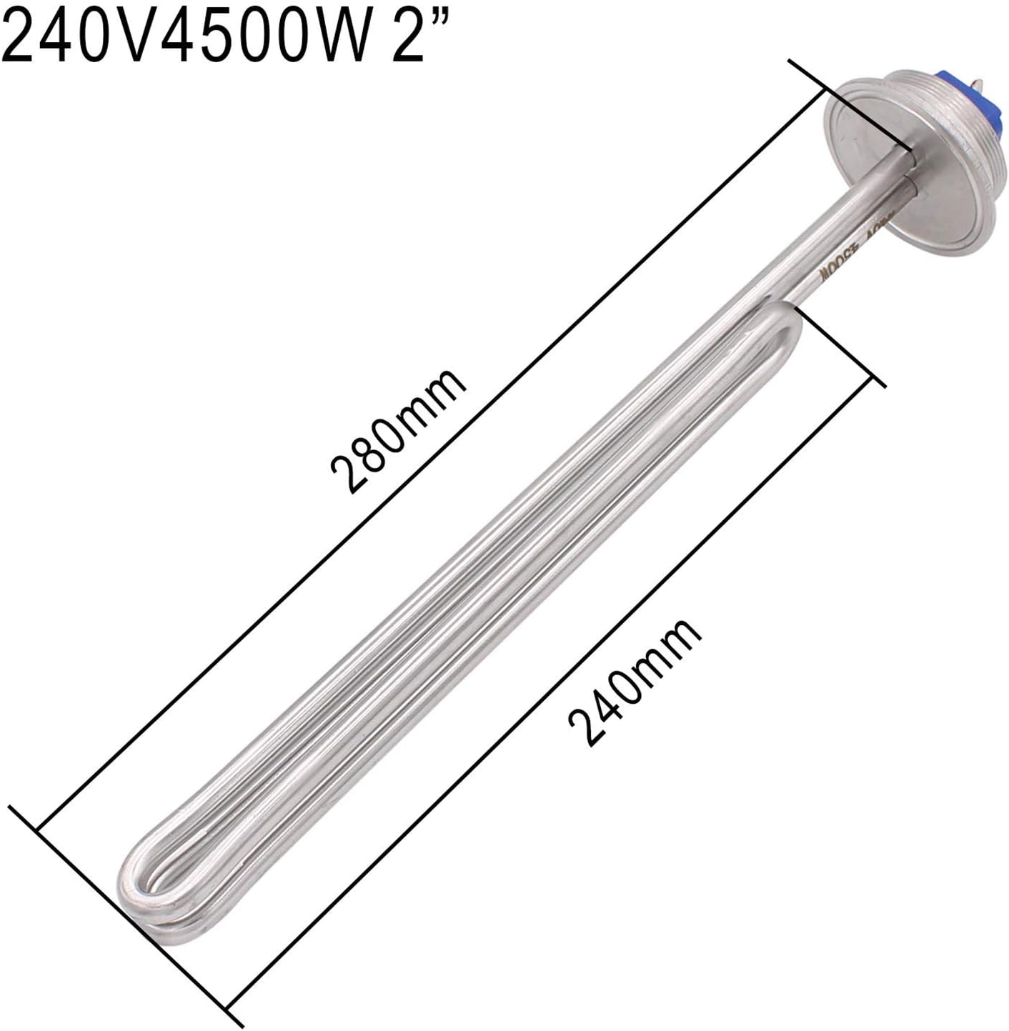 DERNORD Calentador de agua eléctrico de 2 pulgadas (OD64) Tri-clamp 240V 4500W Foldback Elemento de calefacción con baja densidad de vatios