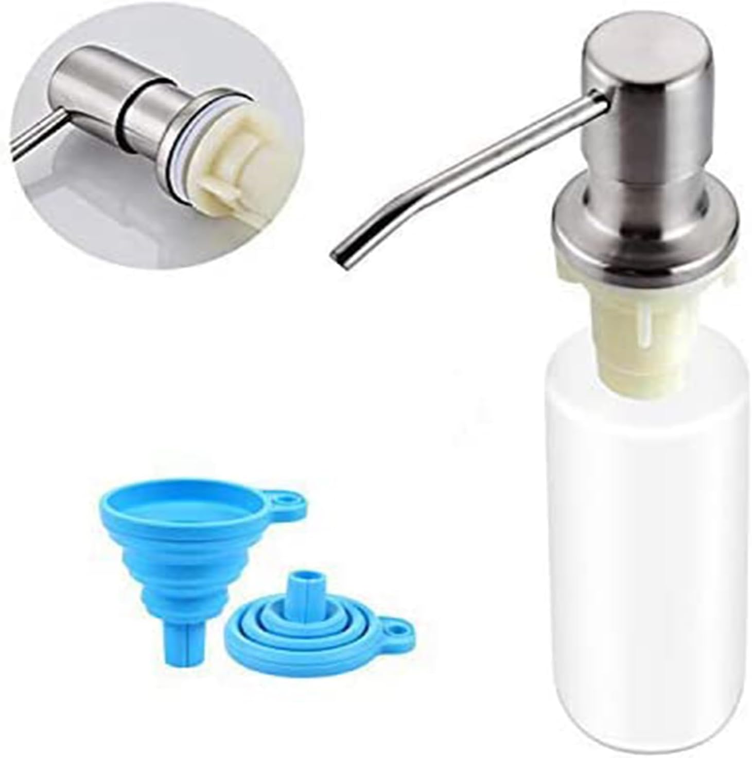 Dispensador de jabón para fregadero de cocina (níquel cepillado), dispensador de jabón de fregadero de diseño integrado, repuesto desde la parte