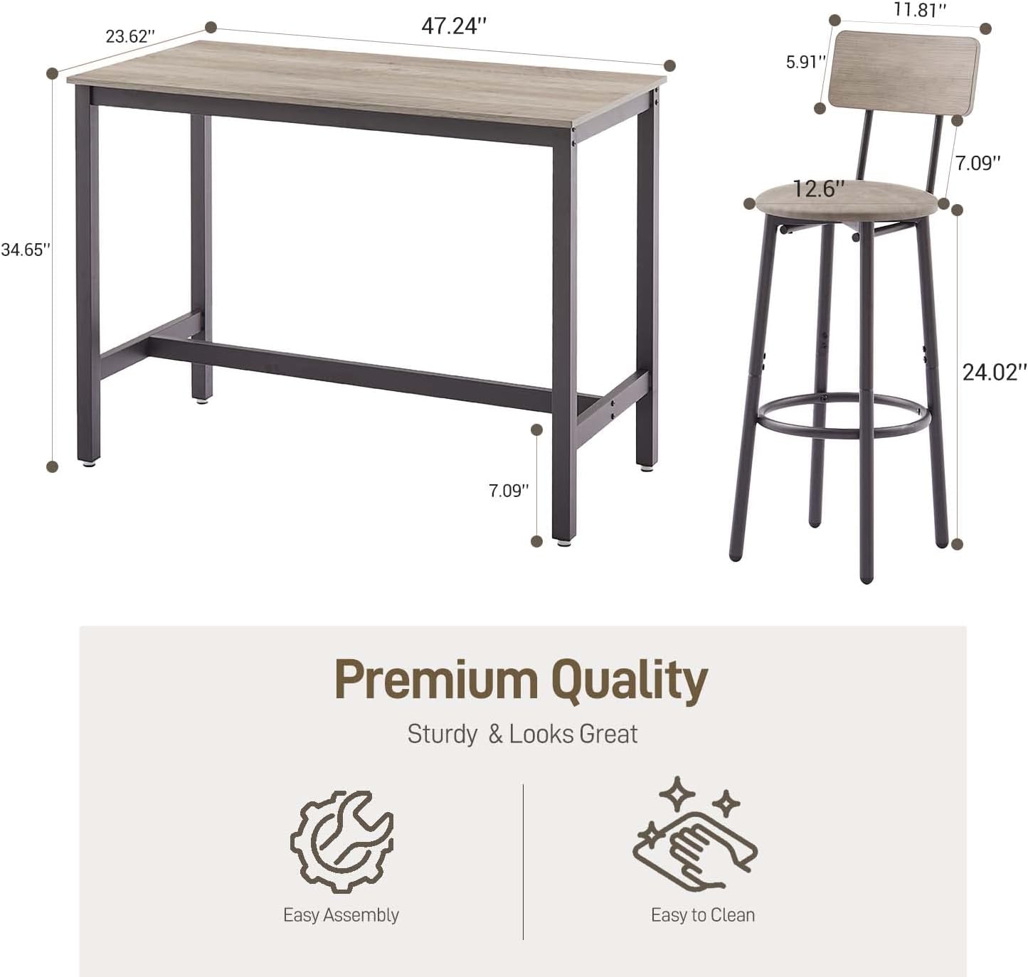 IINE’a Juego de mesa de comedor de 5 piezas, mesa de bar y sillas, mesa de bar de cocina con taburetes para 4, mesa rectangular de pub bistró y