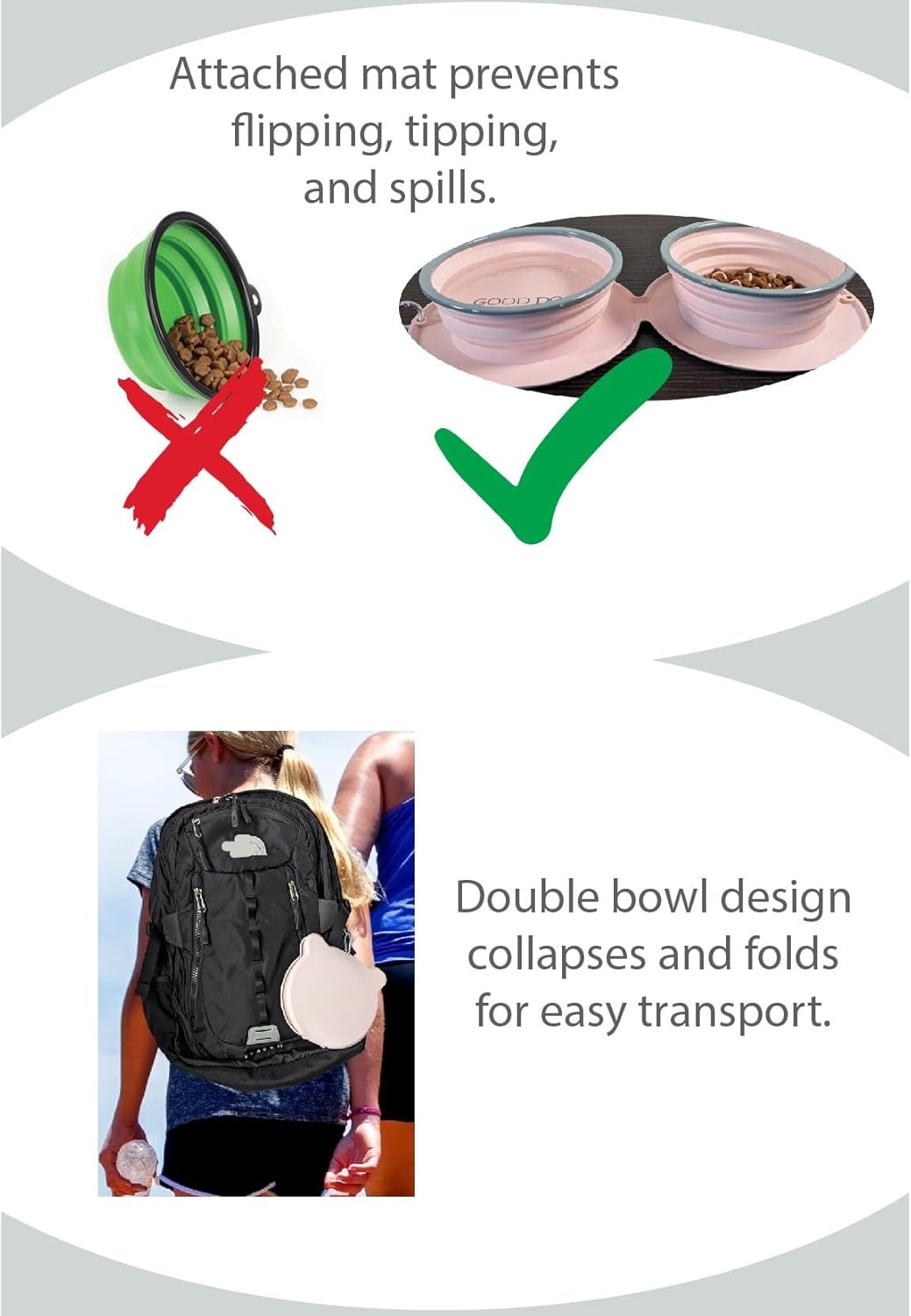 Good Dog – Cuencos dobles plegables para perros, bordes reforzados duraderos, cuencos de comida y agua de viaje, cuenco plegable para alimentación