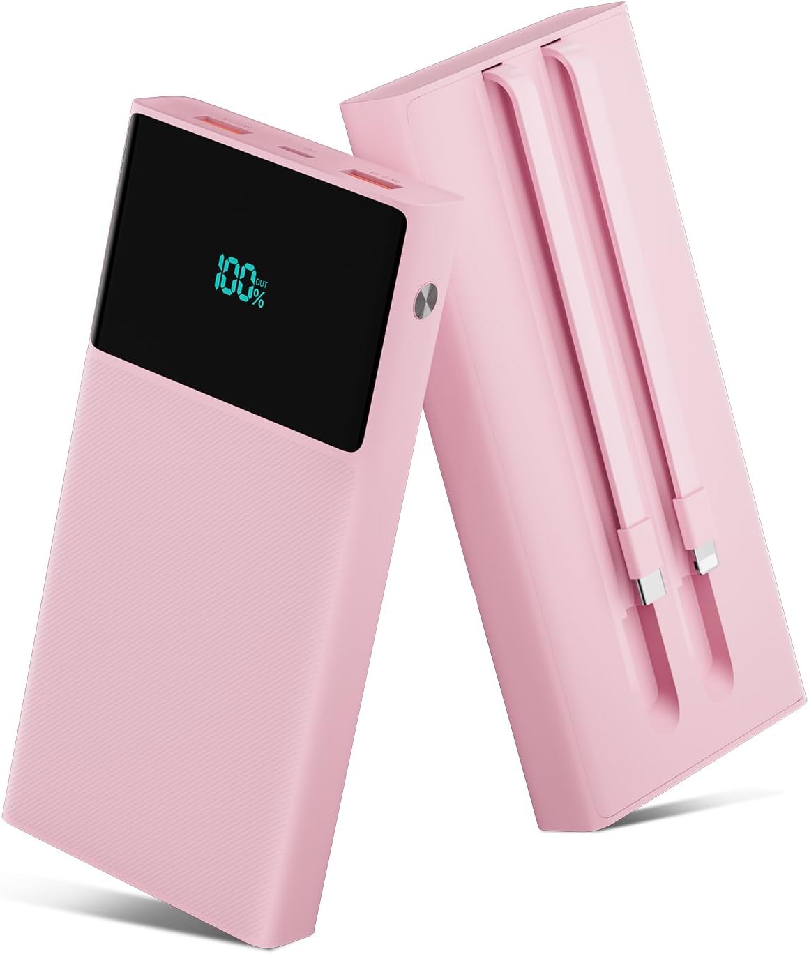 Cargador portátil con 2 cables integrados (USB-C e iOS), cargador de teléfono duradero de carga rápida PD de 13000 mAh con pantalla LED, cargador de