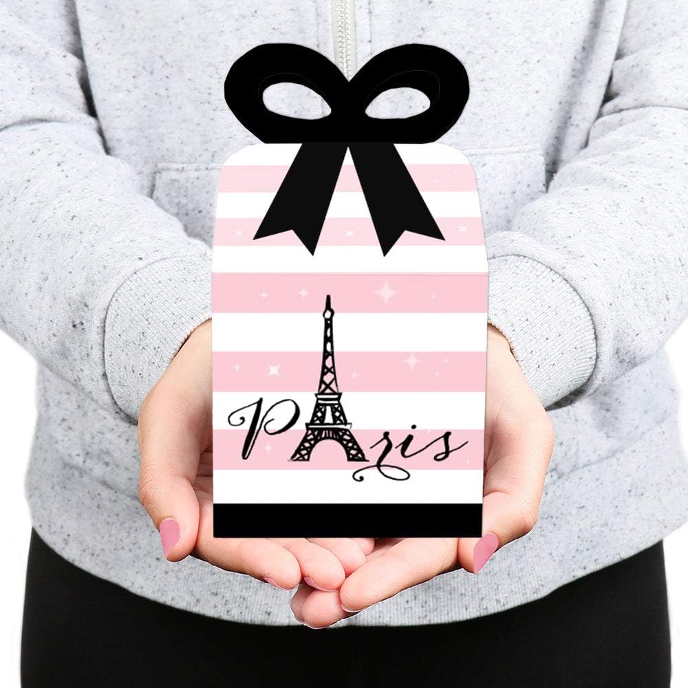 Big Dot of Happiness París, Ooh La La – Cajas de regalo cuadradas para baby shower o fiesta de cumpleaños – Juego de 12 cajas de lazo con temática