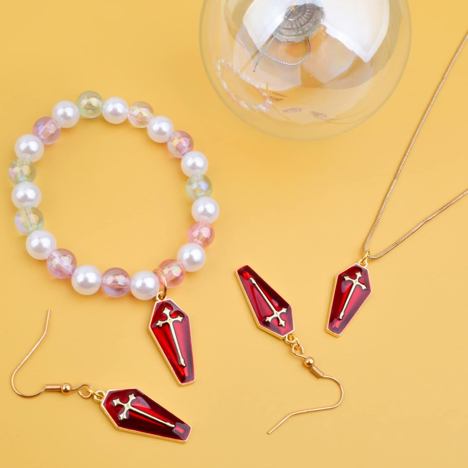 Aylifu 20 dijes de cruz esmaltada roja con diseño de ataúd con cruz para manualidades, pulseras, collares, joyería, decoración de fiesta, Esmalte