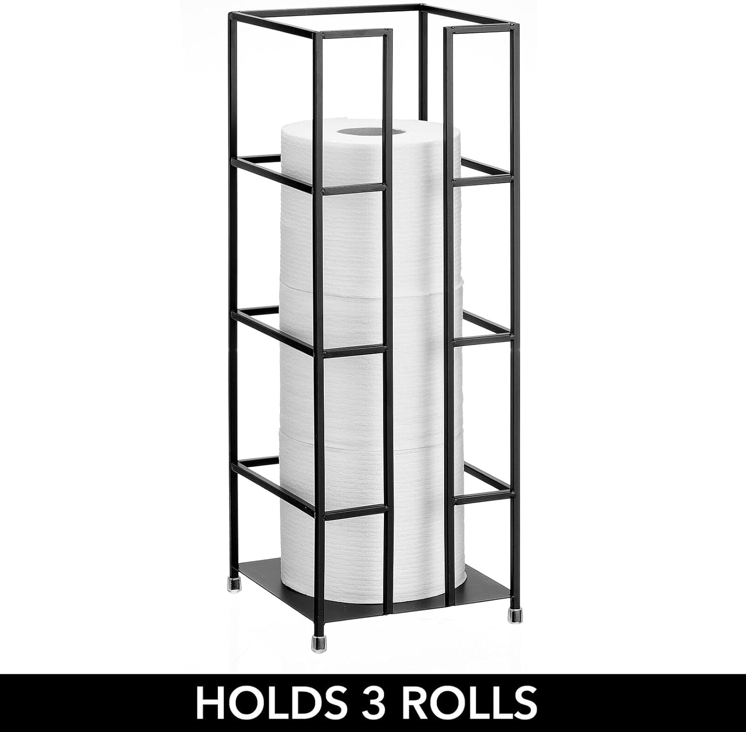 mDesign Soporte de torre de reserva de papel higiénico de metal, 3 rollos de papel higiénico jumbo para almacenamiento de rollos de papel higiénico