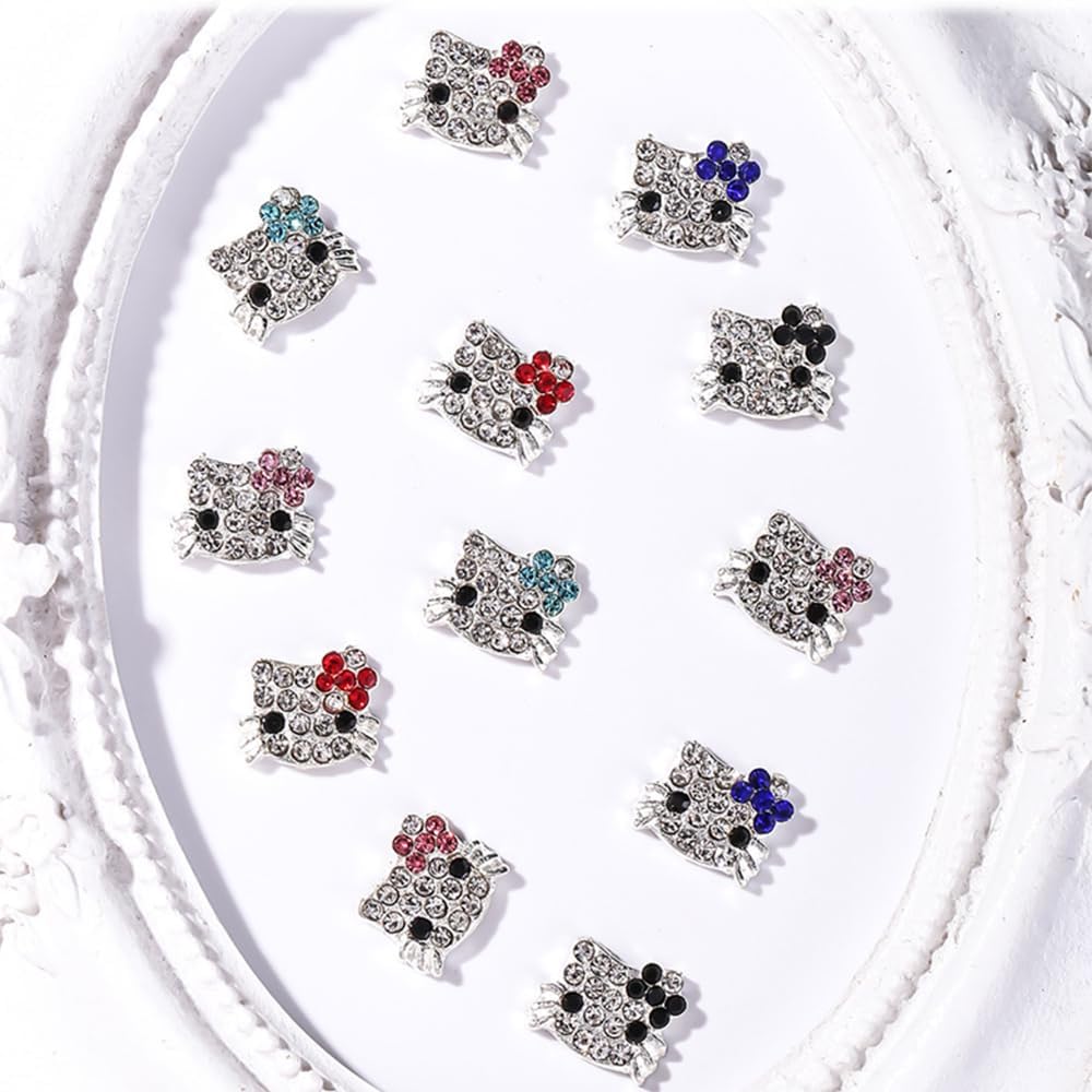 Dijes de uñas KurKur para uñas acrílicas, 3D, plateado, kawaii, de dibujos animados, para arte de uñas, gemas de uñas de aleación y diamantes de