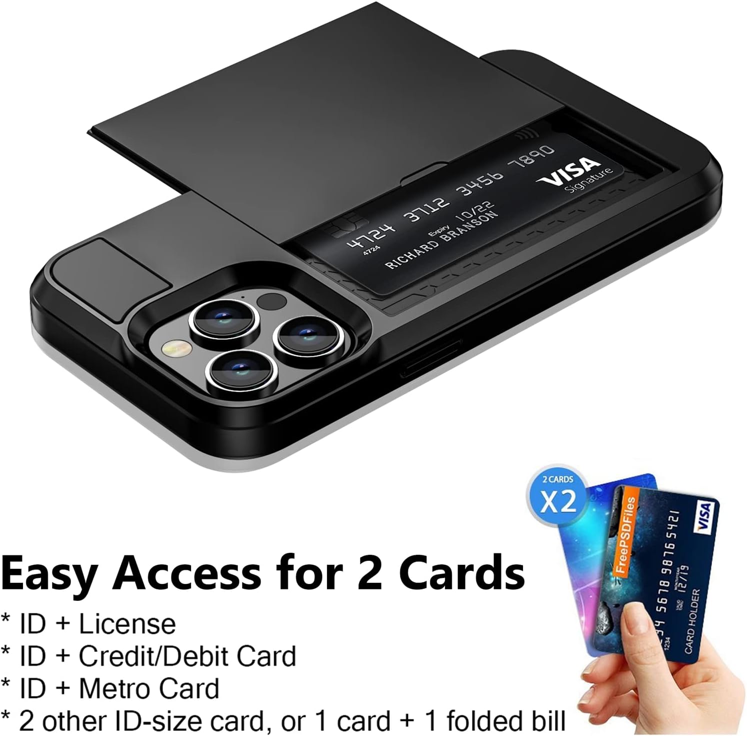 Vofolen Funda para iPhone 14 Pro, cartera para tarjeta de crédito, ranura de identificación, puerta corredera, bolsillo oculto, para hombres y