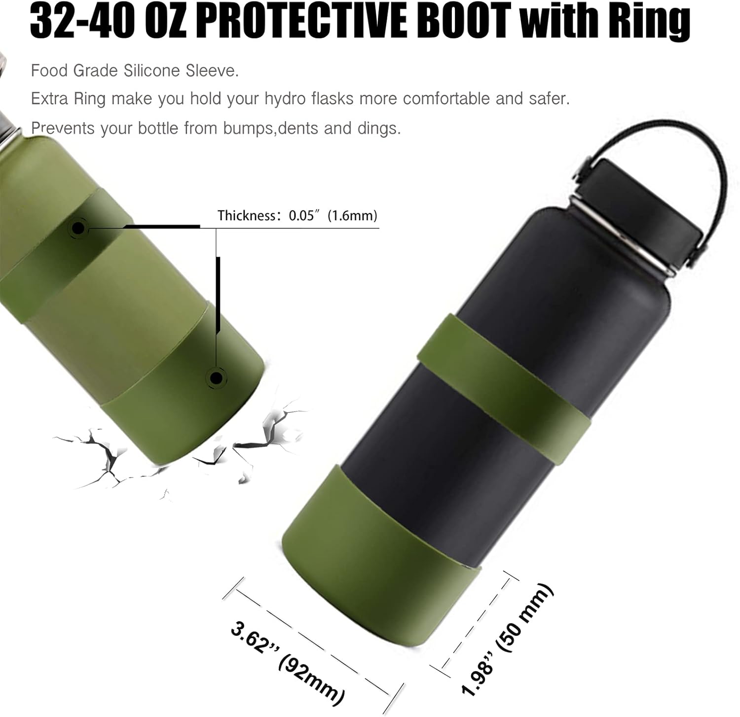 Greant Funda protectora doble para botella de agua compatible con Hydro Flask, funda flexible de silicona compatible con funda Hydroflask, funda