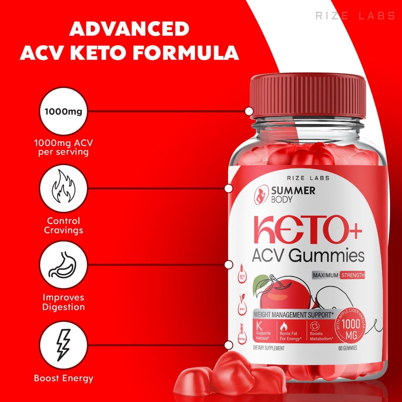 Paquete de 2 gomitas de verano Body Keto + ACV, gomitas Keto de cuerpo de verano para pérdida de peso avanzada, suplemento SummerKeto, gomitas de