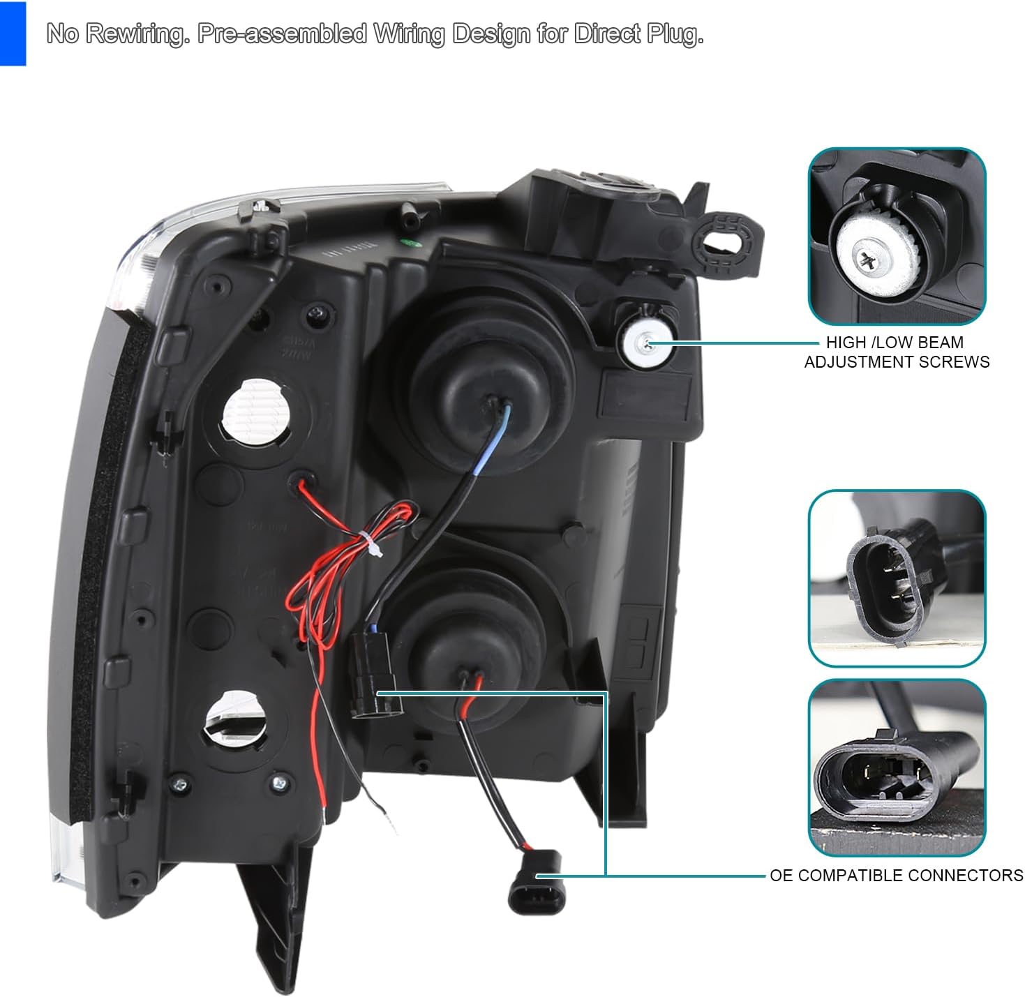 Spec-D Tuning Faros delanteros de proyector de barra de luz LED compatibles con Chevy Silverado 1500 2500 HD 3500 HD 2007-2013, conjunto de faros