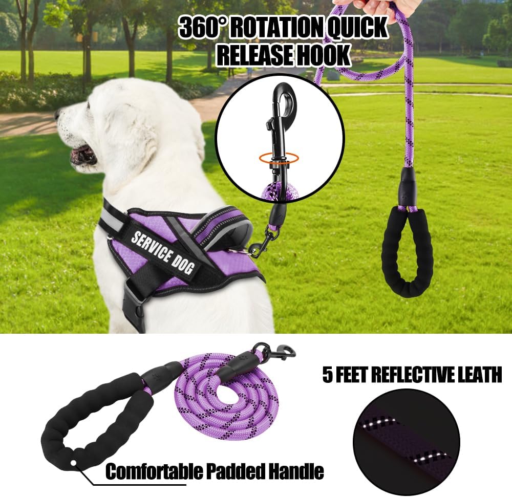 Juego de arnés de chaleco y correa para perro, arnés de entrenamiento para perro con 10 parches para perros, correa reflectante para perro con mango