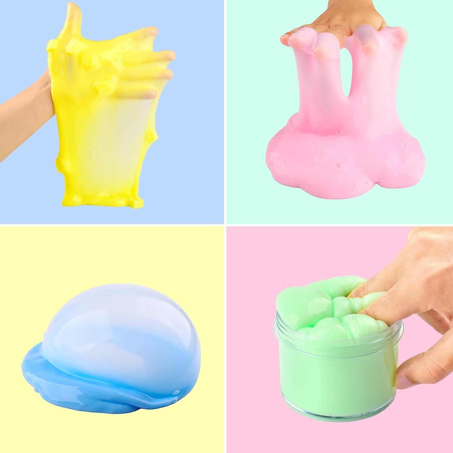 Paquete de 4 cubos de gelatina de mantequilla, medio transparente, perfumada crema, masilla de masilla para niñas y niños, regalos de fiesta, suave