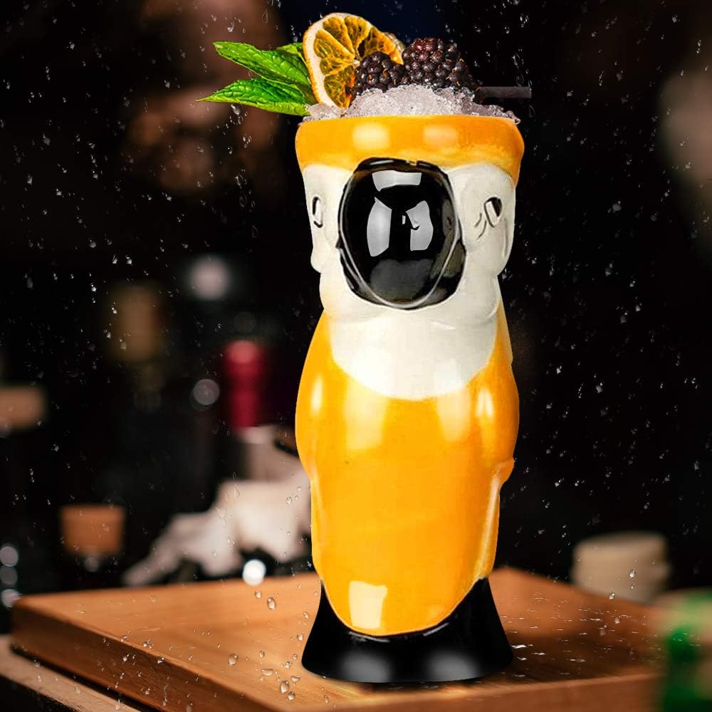 Tiki Mugs – Juego de 4 tazas de cóctel de cerámica hawaiana Luau para fiesta, vasos de cóctel exóticos, Tiki Bar profesional hawaiano para fiestas,