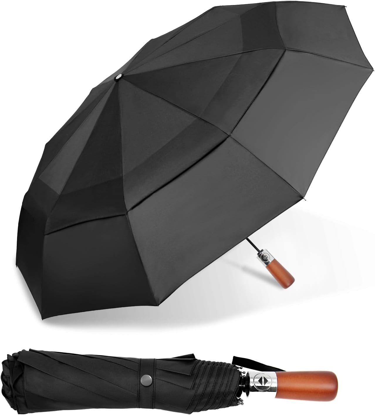 Satol 55 Inch Automatic Open Golf Umbrella, Oversize Windproof Waterproof Large Double Canopy Vented 10 Ribs Folding Travel Umbrella, UPF 50+ UV