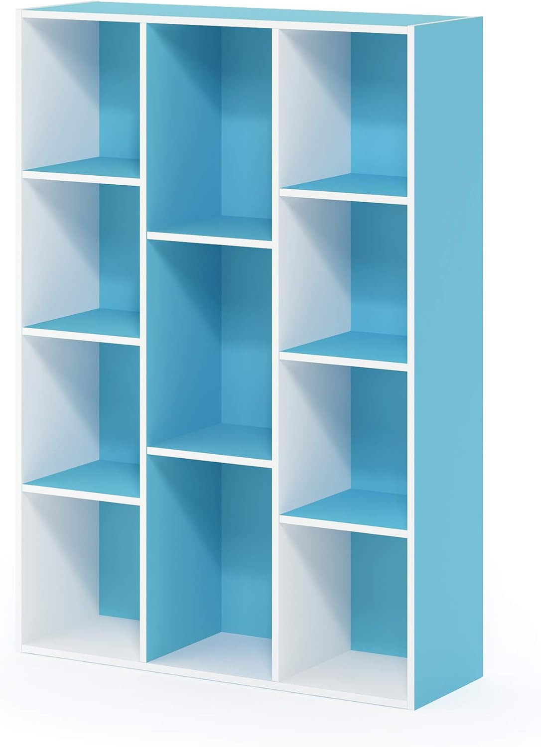 Furinno Luder – Estantería para libros, 11 cubos, color blanco y celeste